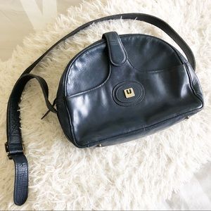 Vintage Ungaro Navy Blue Leather Shoulder Bag